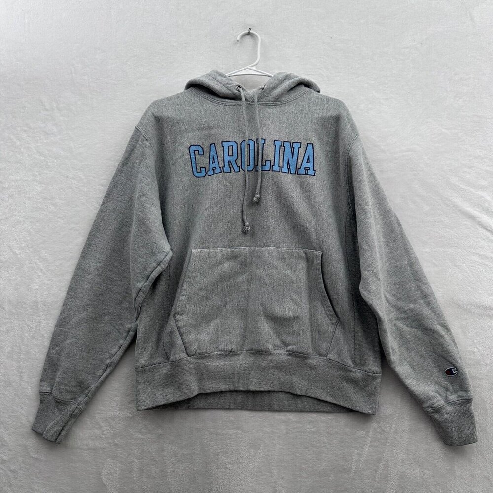 Carolina Hoodie Mens M Gray Champion Reverse Weave Fleece Pullover Sweatshirt
